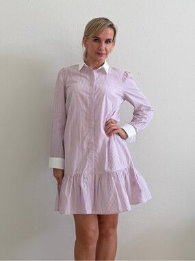NWT J.Crew Striped Cotton Drop Waist Shirt Dress Pink White Size 4 $148